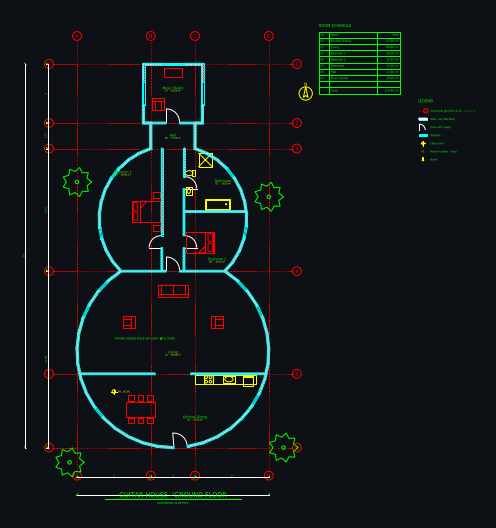 CAD floor plan drawn by AI: Guitar-shaped house, 26 m long, with music studio in the headstock