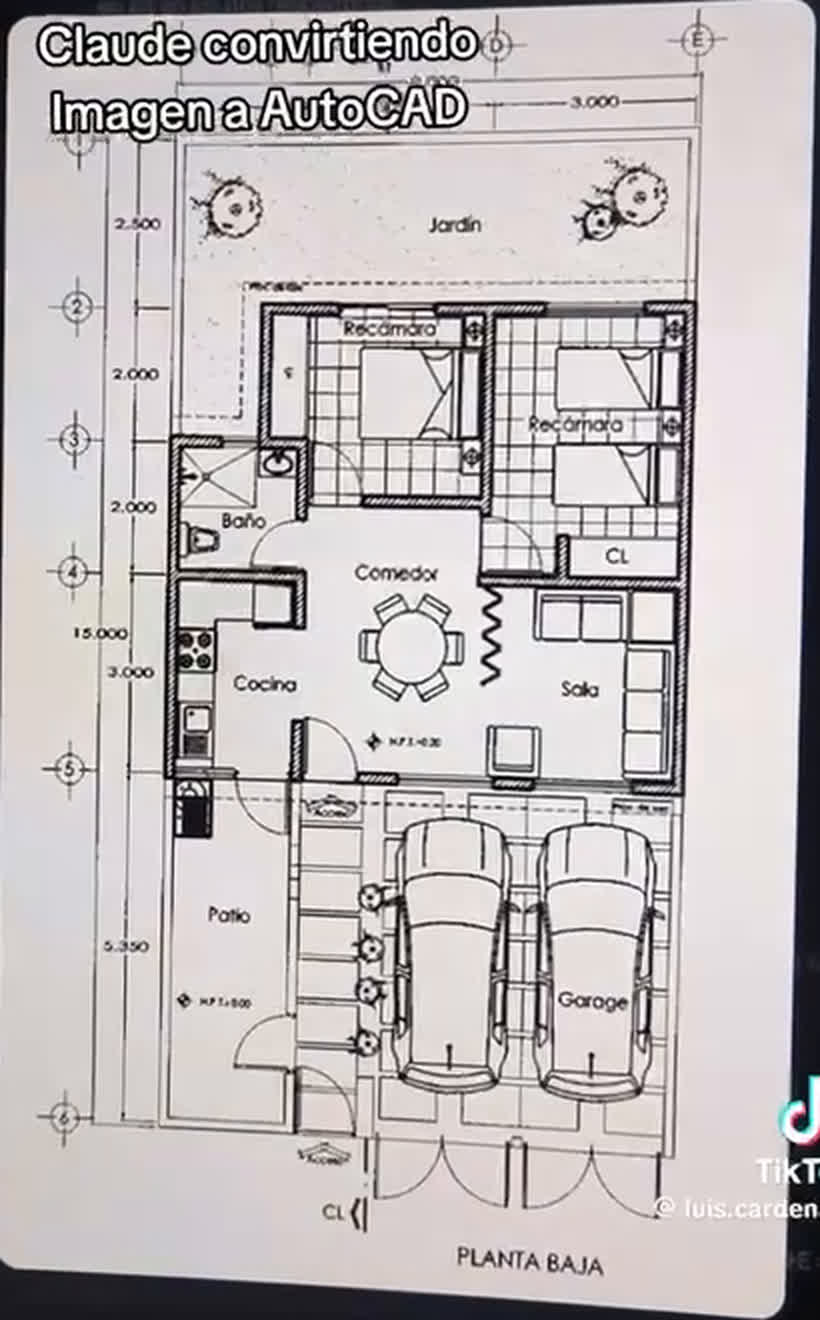 The photo or sketch the drafter drew Ground floor 8 × 15 m, drawn from a photo of a plan from