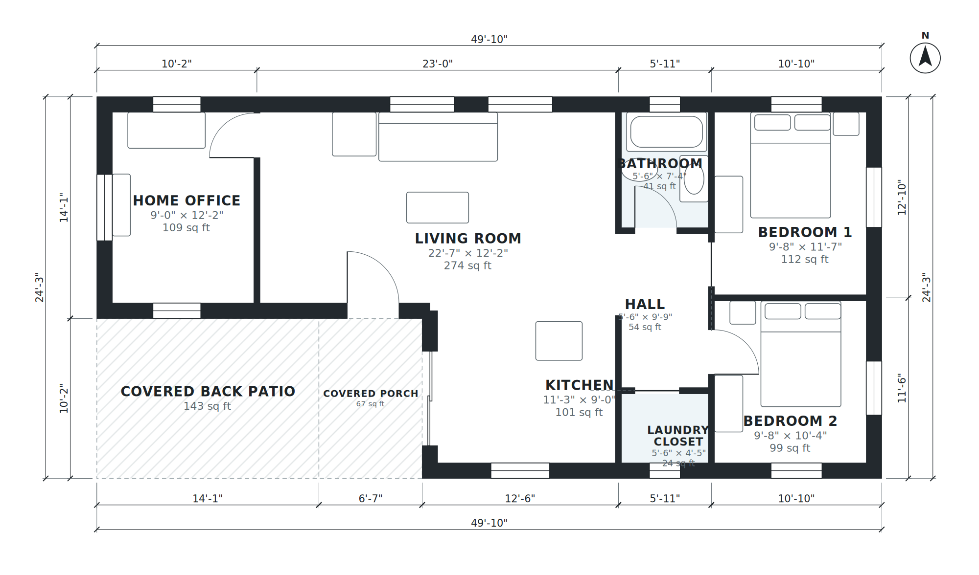 Version 3 floor plan: AI-generated dimensioned floor plan with room names, sizes and areas